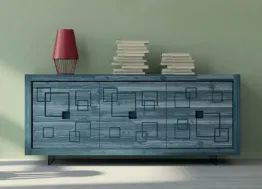 Madia Mastra Art 1772px in legno intagliato laccato blu petrolio patinato di Fratelli Mirandola