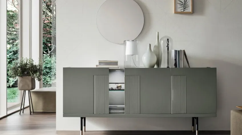Madia Aura Glass AG001 in laccato verde palude opaco e vetro satinato di Maronese Acf