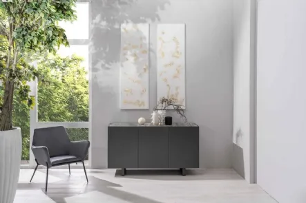 Madia Pegaso a 3 ante in MDF finitura Grigio scuro con top in ceramica marmo di Stones