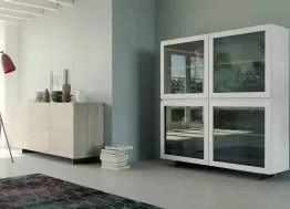 Madia Dallas Art 1003pa in legno bianco decapè e 1106pa in legno laccato bianco e vetro di Fratelli Mirandola