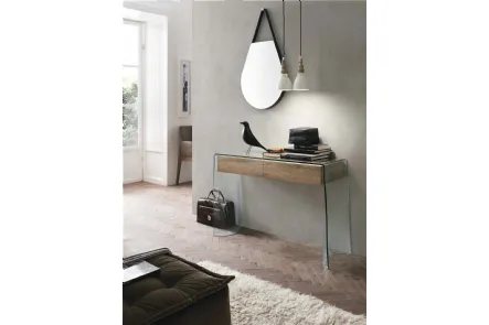 Mobile ingresso consolle Escape in vetro con cassetti in laminato effetto legno di Target Point