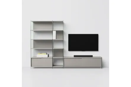 Mobile Porta Tv componibile in laminato con fianchi in vetro Byblos 02 di Pezzani