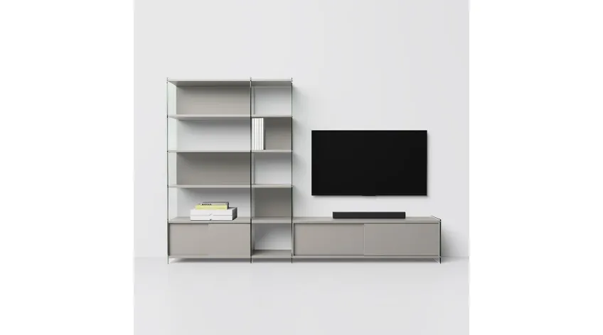 Mobile Porta Tv componibile in laminato con fianchi in vetro Byblos 02 di Pezzani