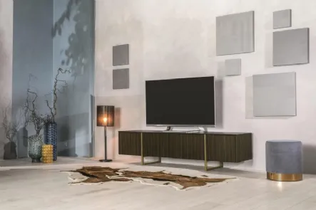 Mobile Porta Tv Omega in MDF impiallacciato con finitura ebano e top in ceramica marmo nero di Stones