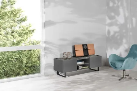 Mobile Porta Tv Pegaso in MDF laccato grigio con top in ceramica marmo grigio di Stones