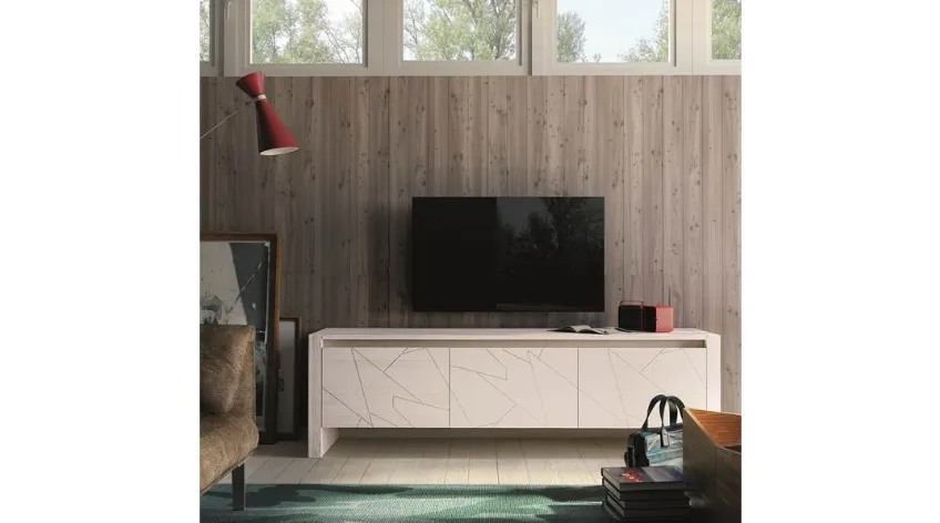 Porta tv Diagona in legno massello di abete laccato a tre ante di Fratelli Mirandola