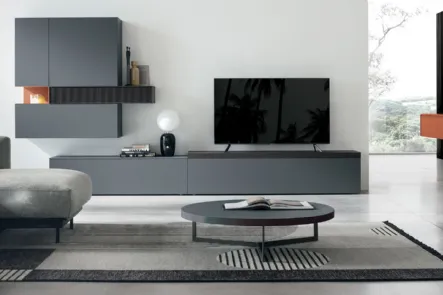 Parete Attrezzata Atlante UNIT AT134 in legno rovere carbone e rovere carbone cannetè di Tomasella