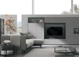 Parete Attrezzata Atlante UNIT AT202 in materico paglia grigio, materico rovere carbone e rovere carbone canettè di Tomasella