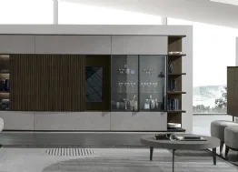 Parete Attrezzata Atlante UNIT AT211 in materico rovere moka, legno rovere moka canettè e materico piasentina scuro di Tomasella