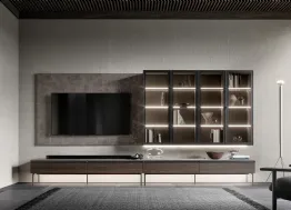 Parete Attrezzata GS301 in melaminico effetto marmo e legno con ante in vetro di SantaLucia