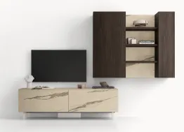Parete Attrezzata GS302 in melaminico finiture effetto marmo e legno di SantaLucia