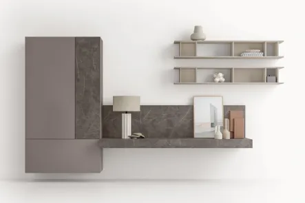 Parete Attrezzata GS304 in laccato opaco e melaminico effetto marmo grafite SantaLucia