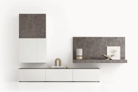 Parete Attrezzata GS307 in laccato opaco e finitura effetto marmo grafite di SantaLucia
