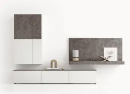 Parete Attrezzata GS307 in laccato opaco e finitura effetto marmo grafite di SantaLucia