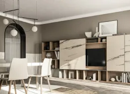 Parete Attrezzata GS310 in finitura matwood coffee e effetto marmo statuario di SantaLucia