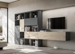 Parete Attrezzata GS312 in laccato opaco e melaminico effetto marmo di SantaLucia