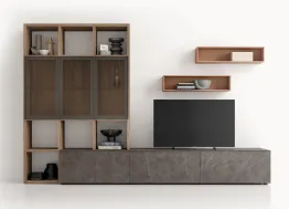 Parete Attrezzata GS313 in melaminico finitura effetto marmo e legno di SantaLucia