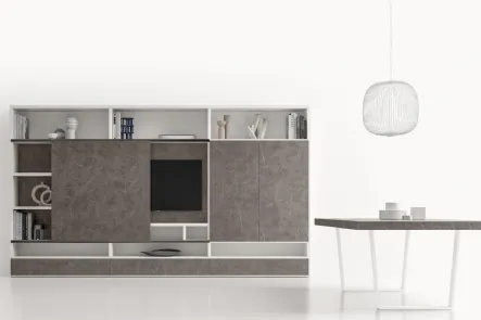 Parete Attrezzata GS314 in melaminico effetto marmo grafite e laccato bianco opaco di SantaLucia