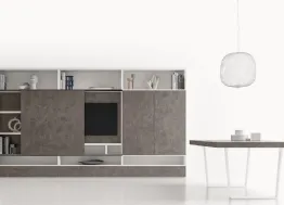 Parete Attrezzata GS314 in melaminico effetto marmo grafite e laccato bianco opaco di SantaLucia