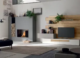 Parete Attrezzata SC1001 in Rovere Naturale e laccato opaco con mensole metal grey di Maronese Acf