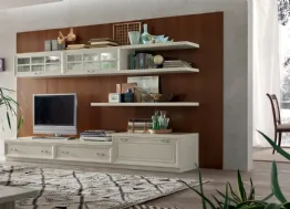 Parete Attrezzata MU454 con Boiserie Noce e finitura mobile Panna di Maronese Acf