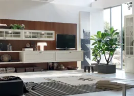 Parete Attrezzata Murano MU455 con boiserie Noce e mobile finitura Panna di Maronese Acf