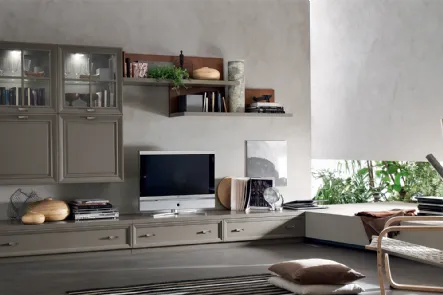 Libreria Murano MU460 finitura Grigio con inserto boiserie Noce di Maronese Acf