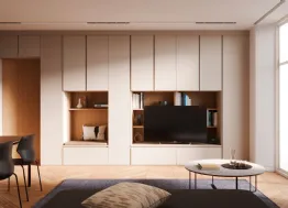 Parete Attrezzata Living in melaminico Bianco e Rovere Modul Box di Nardi Interni