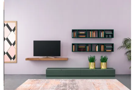 Parete Attrezzata Zero 16 L17 in legno di Rovere laccato di Devina Nais