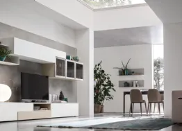 Parete Attrezzata Seta SA2201 in laccato opaco Juta, Canapa, melaminico Bianco e Vetro Bronzo Maronese Acf