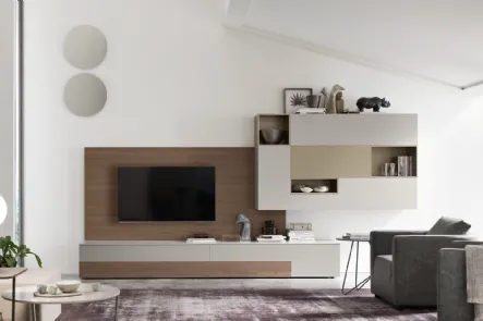 Parete Attrezzata Seta SA2207 in melaminico Rovere Avena e laccato opaco di Maronese Acf