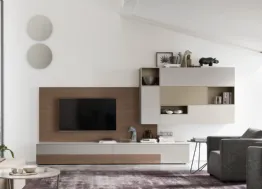 Parete Attrezzata Seta SA2207 in melaminico Rovere Avena e laccato opaco di Maronese Acf