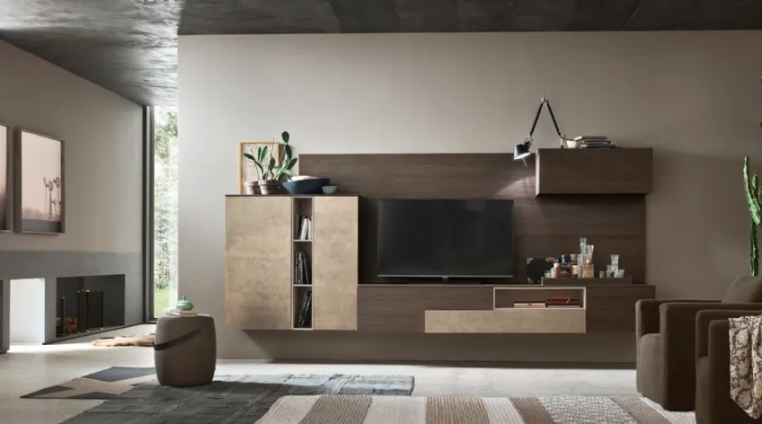 Parete Attrezzata Seta SA2218 in melaminico Rovere Thea e laccato opaco Canapa di Maronese Acf