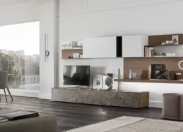 Parete Attrezzata Seta SA2230 in melaminico marmo Ash Stone, Rovere, Avena, Bianco e laccato opaco Ferro di Maronese Acf