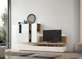 Parete Attrezzata Seta Unix SU2104 in melaminico Rovere nodato, Bianco e laccato opaco Cotto, Ceruleo di Maronese Acf