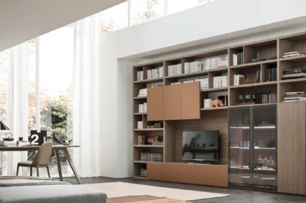Parete Attrezzata Spalla SA2204 in melaminico Rovere Avena e laccato opaco Cotto di Maronese Acf