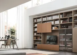 Parete Attrezzata Spalla SA2204 in melaminico Rovere Avena e laccato opaco Cotto di Maronese Acf