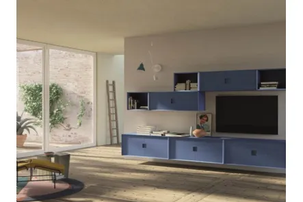 Parete attrezzata Unikawood 13 in legno laccato blu di Fratelli Mirandola