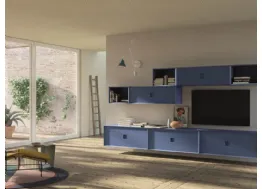 Parete attrezzata Unikawood 13 in legno laccato blu di Fratelli Mirandola