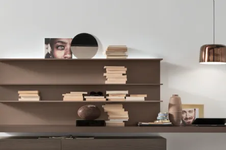 Parete Attrezzata Unix SU2112 in melaminico Rovere Thea e laccato opaco Bronzo, Castagno di Maronese Acf