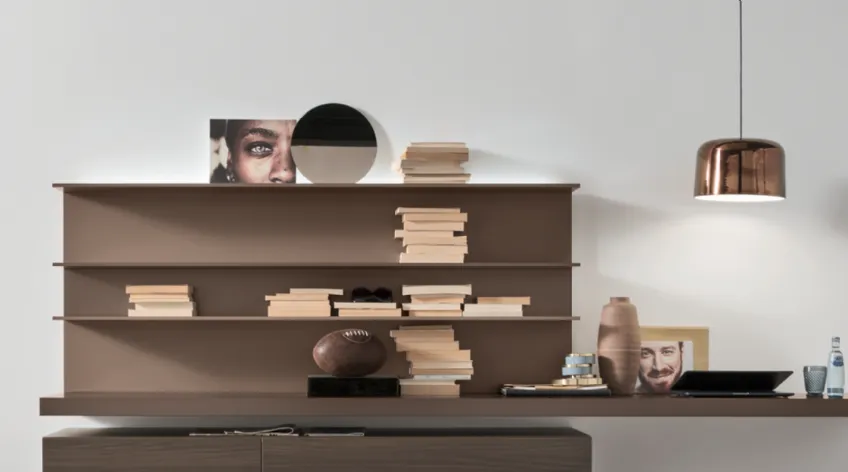 Parete Attrezzata Unix SU2112 in melaminico Rovere Thea e laccato opaco Bronzo, Castagno di Maronese Acf