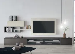 Parete Attrezzata Volo S304 in mealminico Grigio Titanio e Rovere Gesso di Colombini Casa