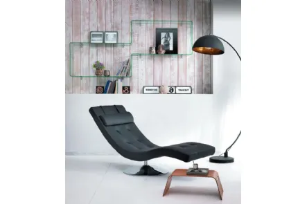 Poltrona chaise longue relax in ecopelle con base cromata girevole Sleeper di Stones