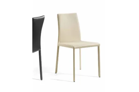 Sedia Agata Bassa con struttura in tubo di acciaio verniciato, schienale basso, completamente rivestita in pelle di Julia Arredo Cuoio