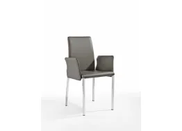 Sedia Ninfea BR con braccioli, struttura in tubo di acciaio quadro cromato, rivestita in pelle di Julia Arredo Cuoio