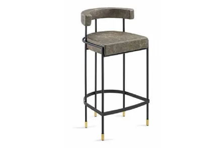 Sgabello Paris in pelle con struttura in tubo di acciaio e piedini in ottone lucidato di Julia Arredo Cuoio