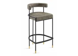 Sgabello Paris in pelle con struttura in tubo di acciaio e piedini in ottone lucidato di Julia Arredo Cuoio