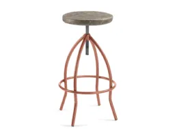 Sgabello Vitone 02 con struttura in tubo di acciaio verniciato e alzata regolabile a vite, seduta in legno di rovere imbottito in pelle Julia di Arredo Cuoio