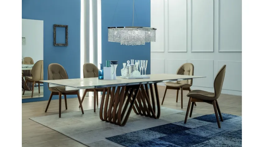 Tavolo rettangolare di design Arpa con struttura legno e top in Vetro ceramicato di Tonin Casa