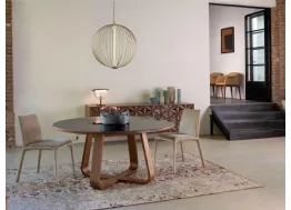 Tavolo rotondo con top in porcellana e base in legno termocurvato Branch di Tonin Casa